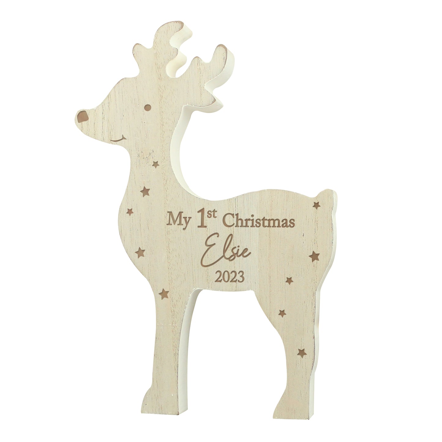 Personalised '1st Christmas' Rustic Wooden Reindeer Decoration - MK&JD Gifts