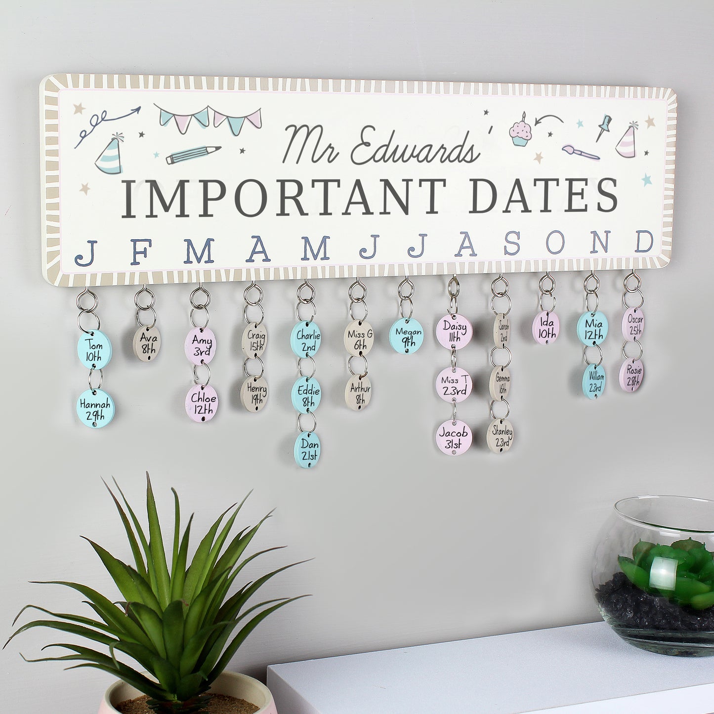 Personalised Classroom Office Birthday Planner Plaque with Customisable Discs - MK&JD Gifts