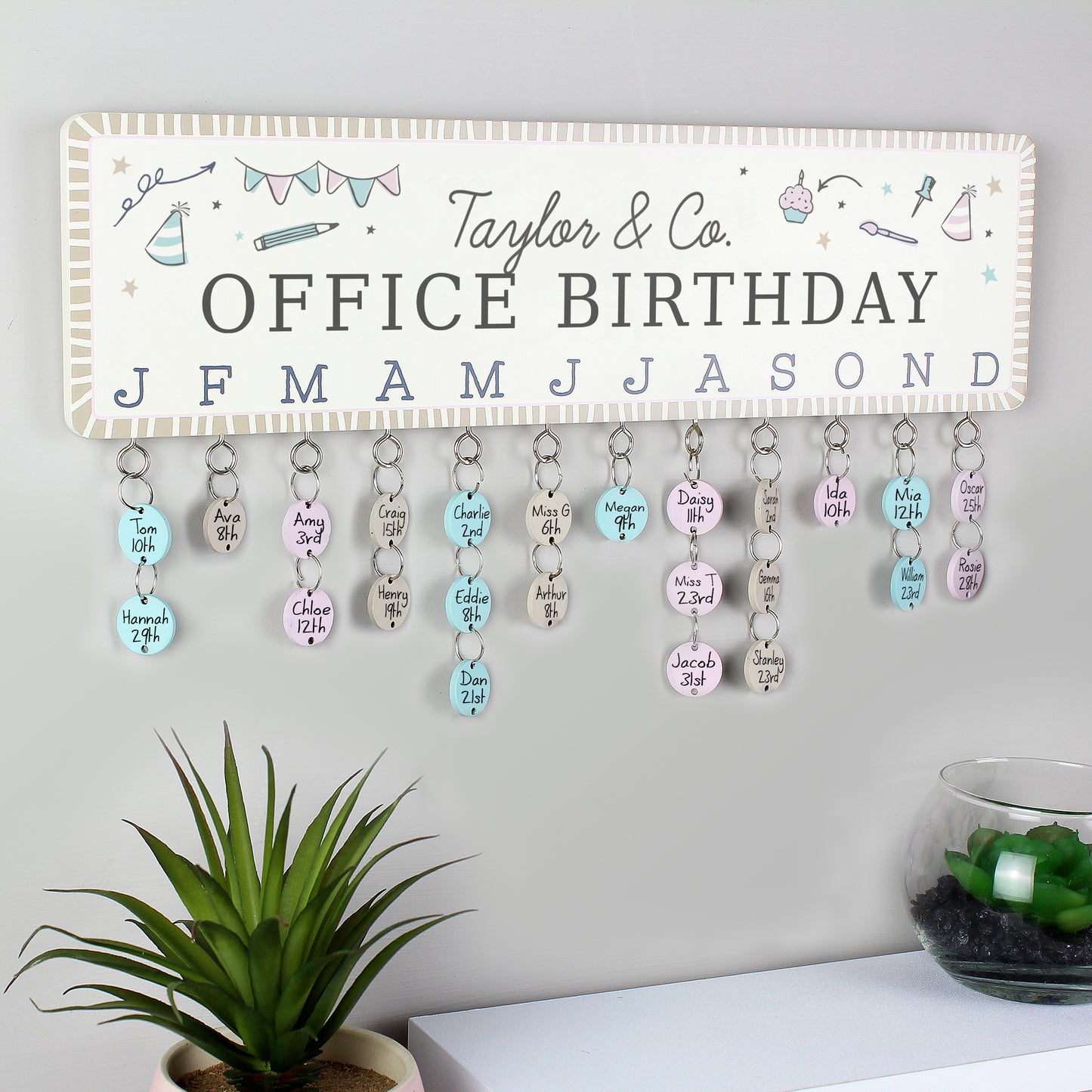 Personalised Classroom Office Birthday Planner Plaque with Customisable Discs - MK&JD Gifts