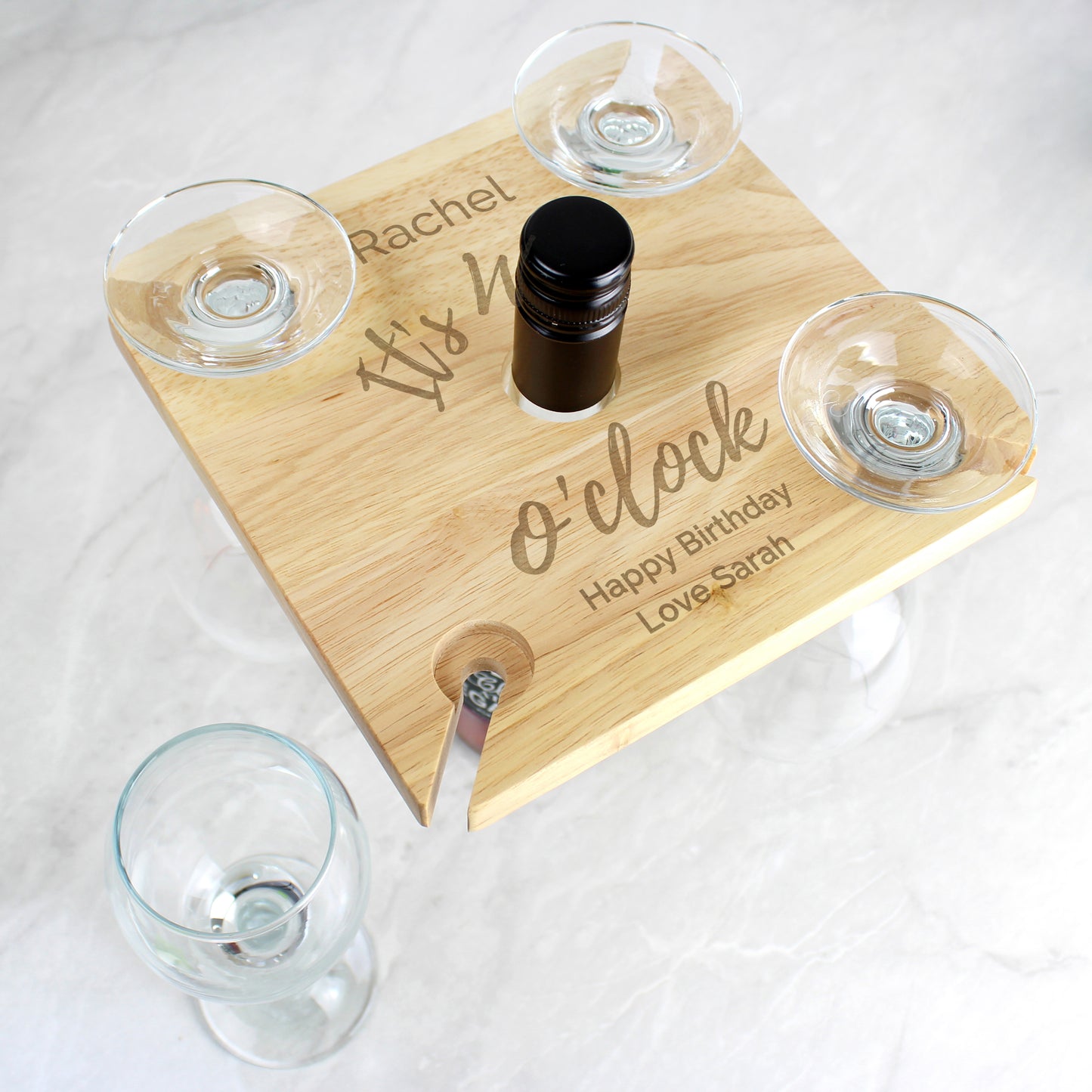 Personalised Wine O'clock Four Wine Glass Holder & Bottle Holder - MK&JD Gifts