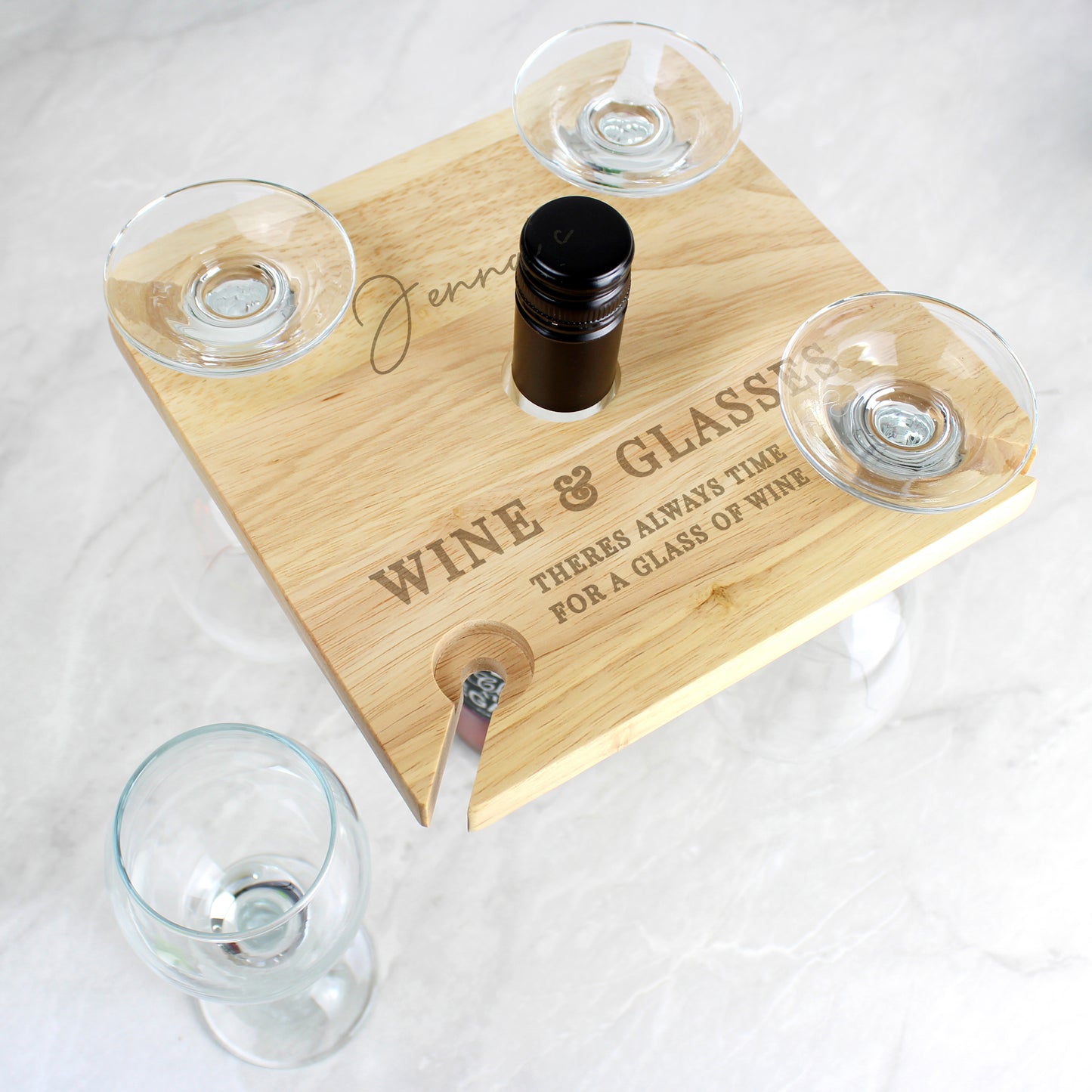 Personalised Free Text Four Wine Glass Holder & Bottle Holder - MK&JD Gifts