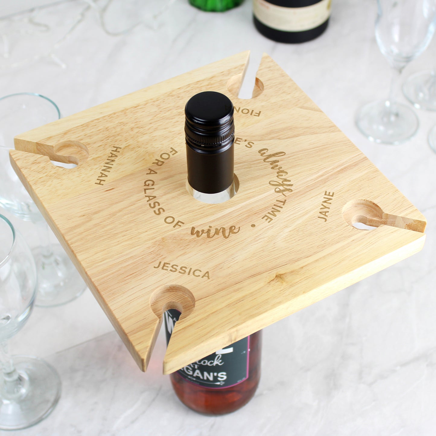 Personalised ...Time For a Glass of Wine Four Wine Glass Holder & Bottle Holder - MK&JD Gifts