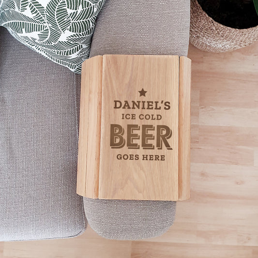 Personalised Beer Goes Here Wooden Sofa Tray - MK&JD Gifts