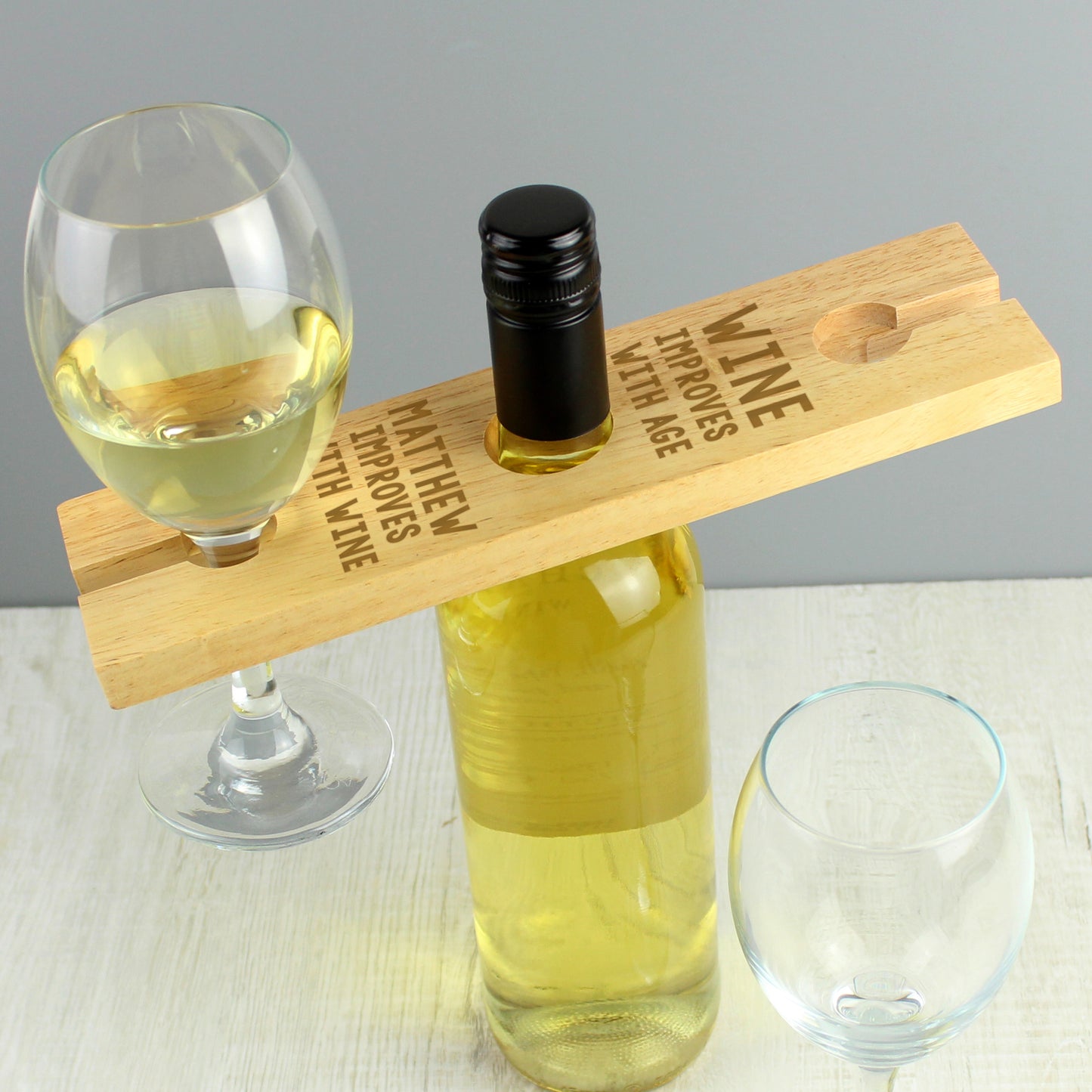 Personalised 'Improves With Wine' Wine Glass & Bottle Holder - MK&JD Gifts