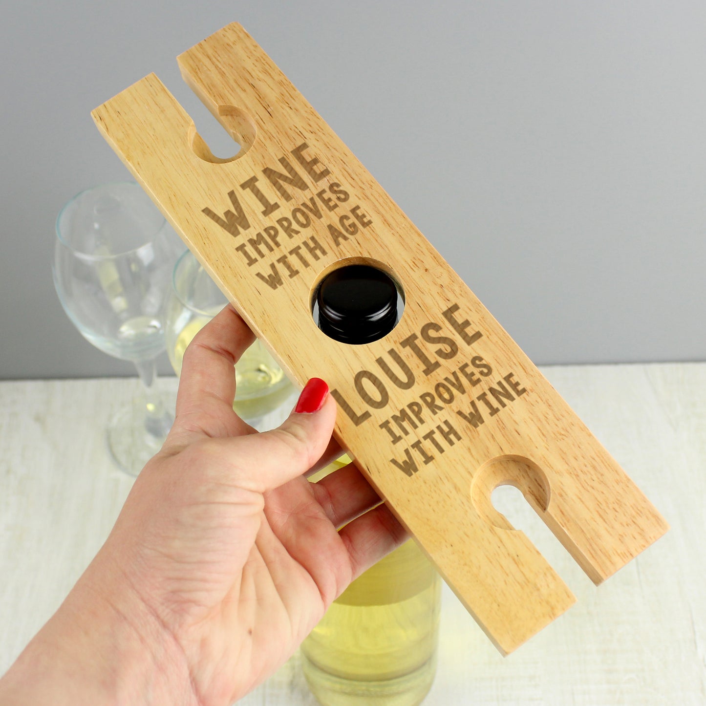 Personalised 'Improves With Wine' Wine Glass & Bottle Holder - MK&JD Gifts