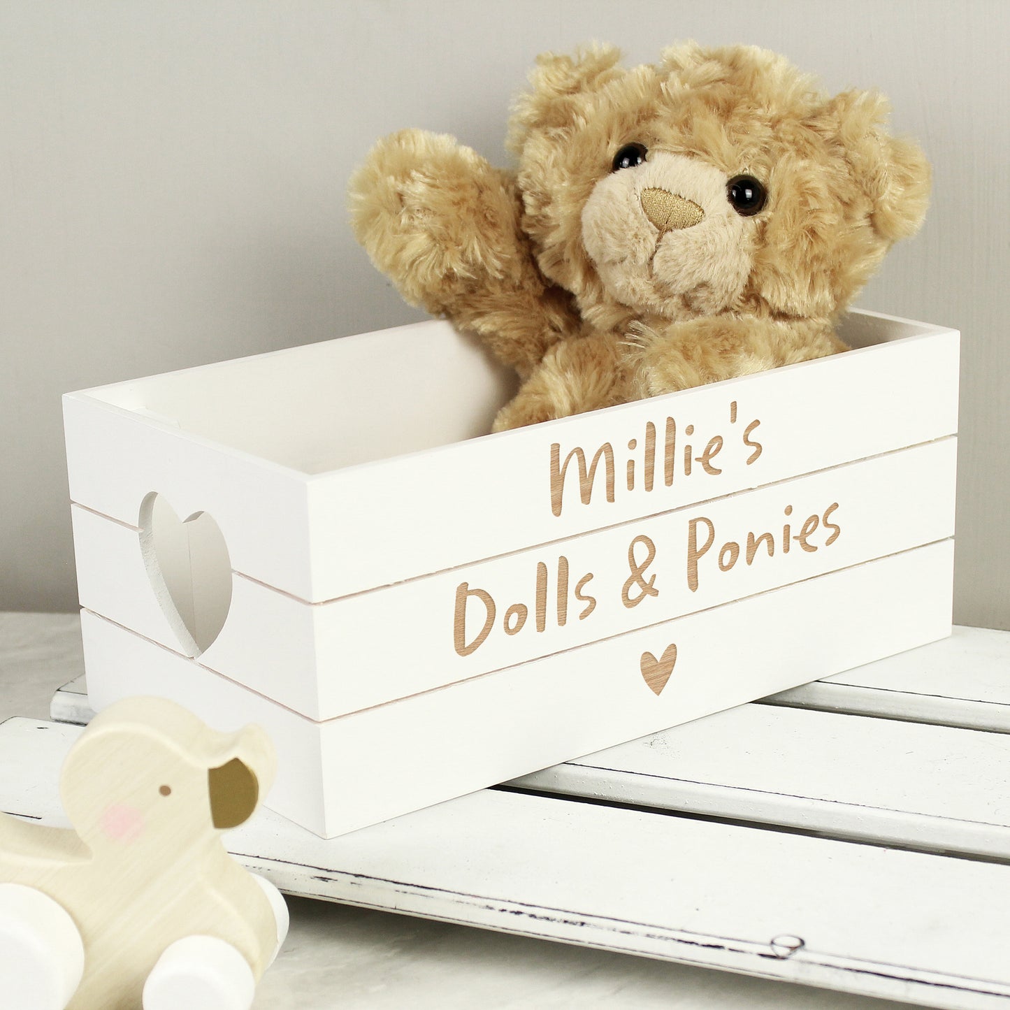 Personalised Free Text Heart White Wooden Crate - MK&JD Gifts