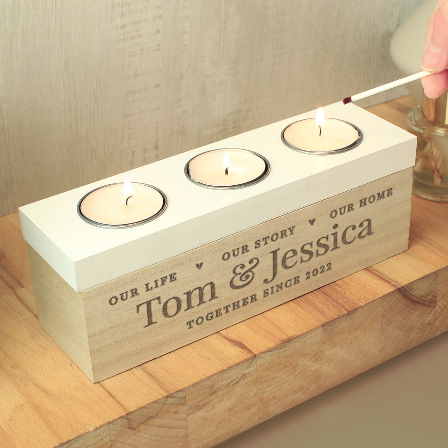 Personalised Our Life Story & Home Triple Tea Light Box - MK&JD Gifts