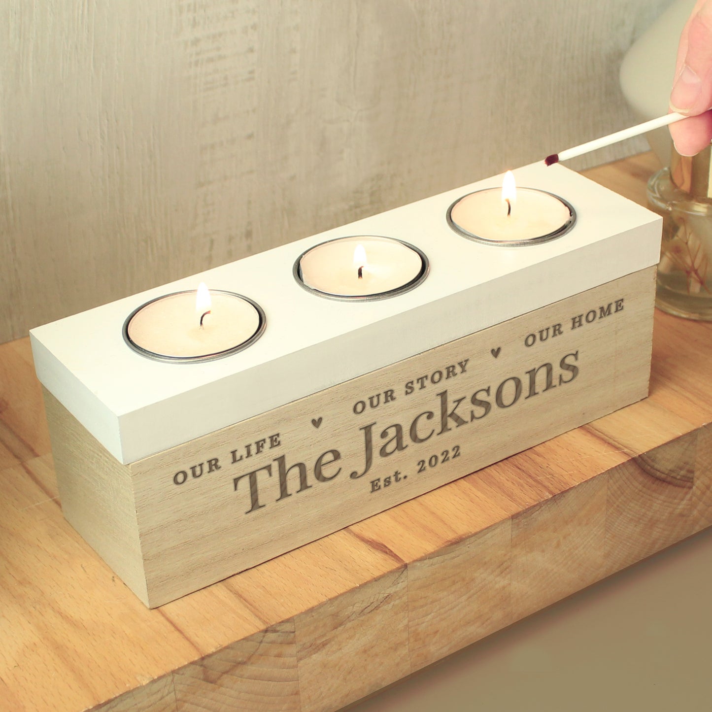 Personalised Our Life Story & Home Triple Tea Light Box - MK&JD Gifts