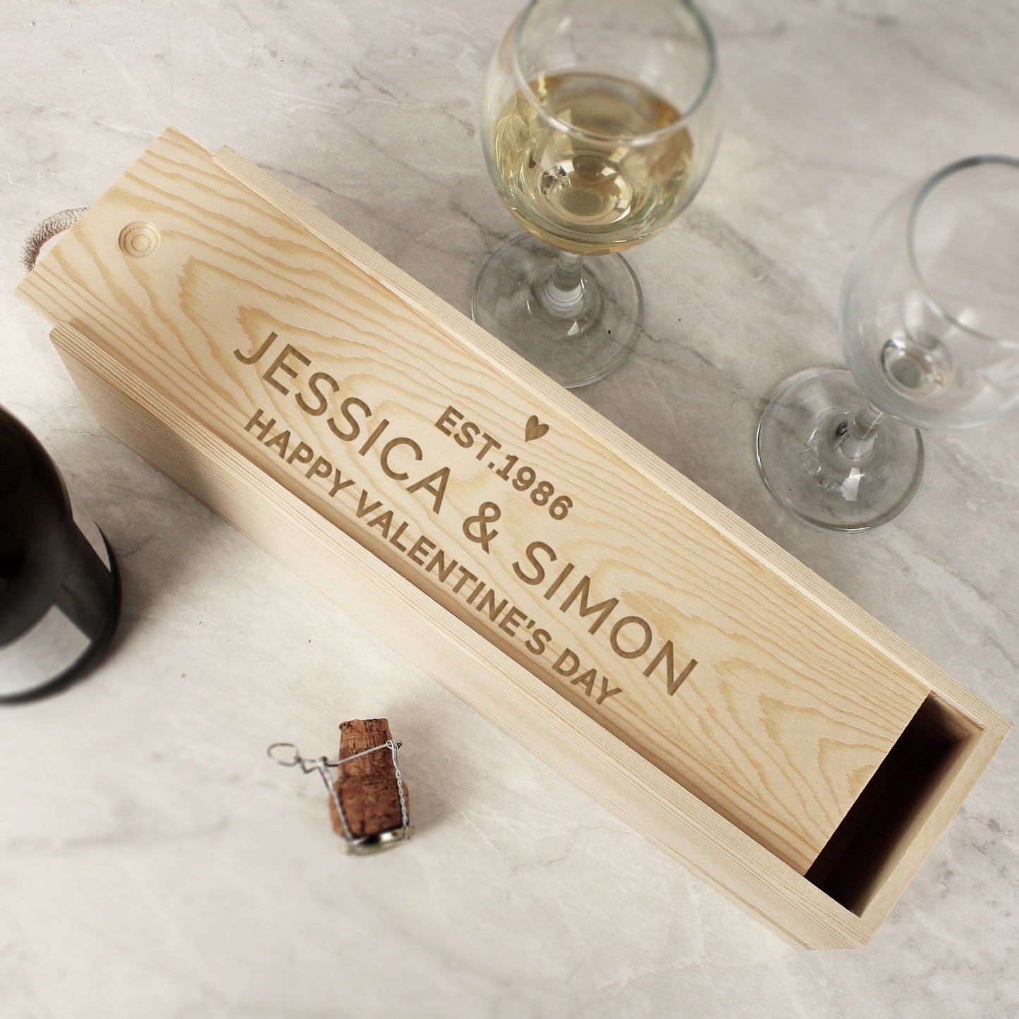 Personalised Love Heart Wooden Wine Bottle Box - MK&JD Gifts