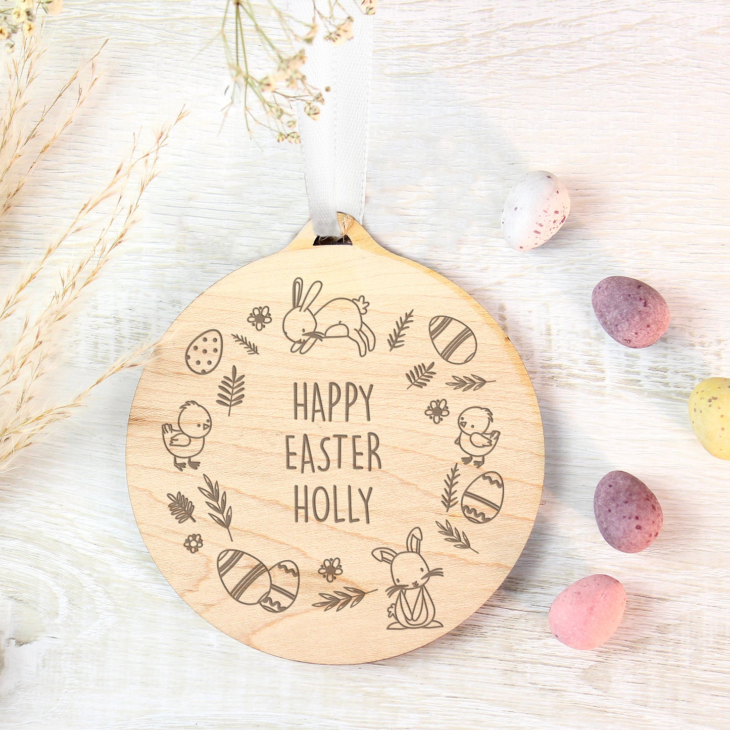 Personalised Happy Easter Wooden Decoration - MK&JD Gifts