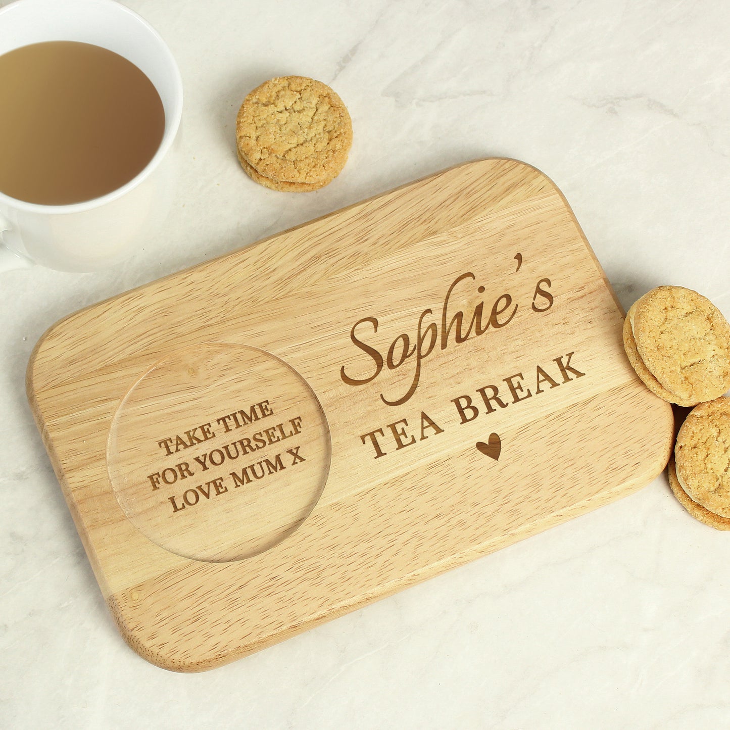 Personalised Heart Design Wooden Coaster Tray - MK&JD Gifts