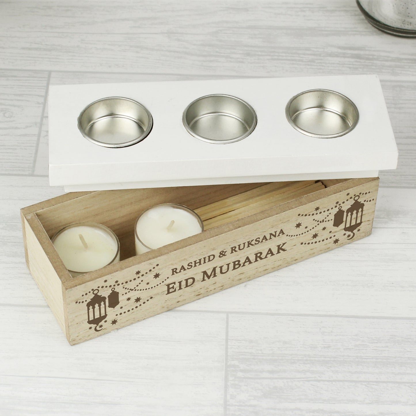 Personalised Eid and Ramadan Triple Tea Light Box - MK&JD Gifts