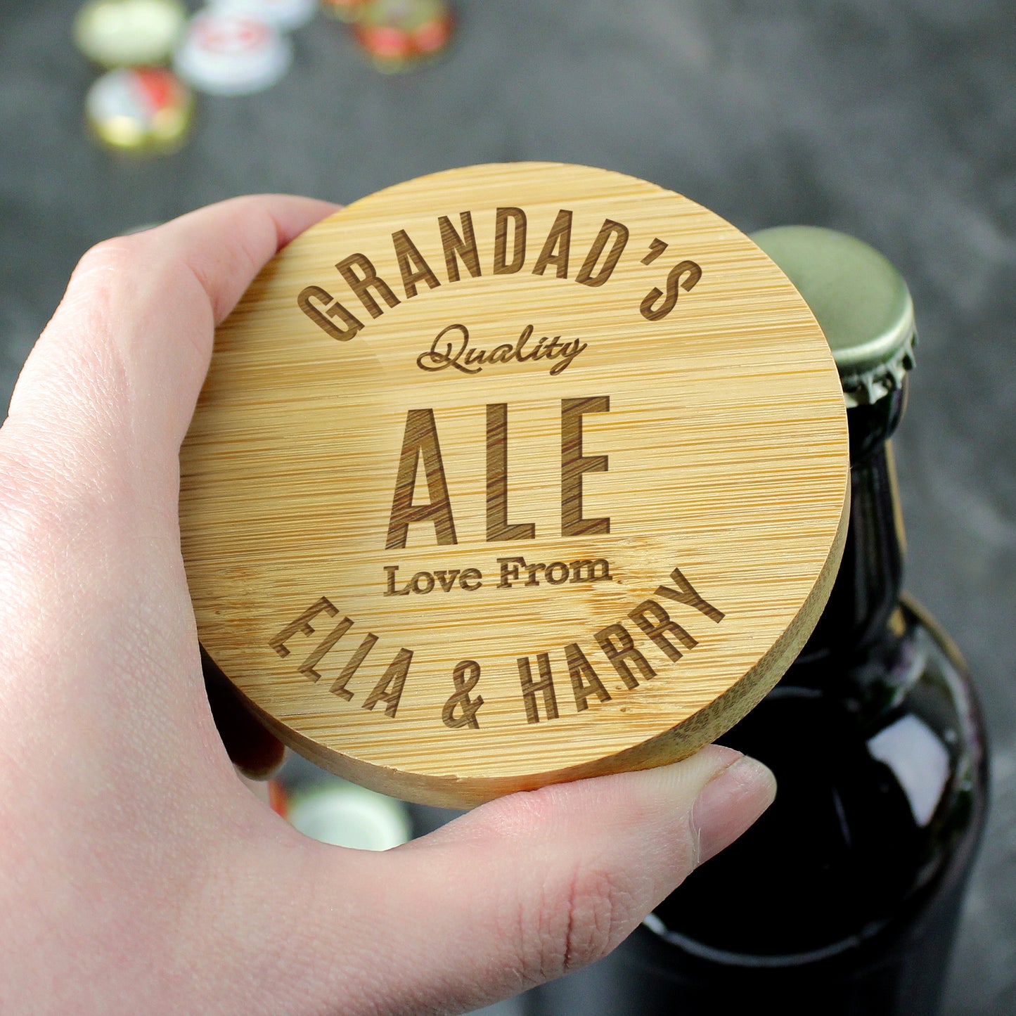 Personalised Free Text Bamboo Bottle Opener Coaster - MK&JD Gifts