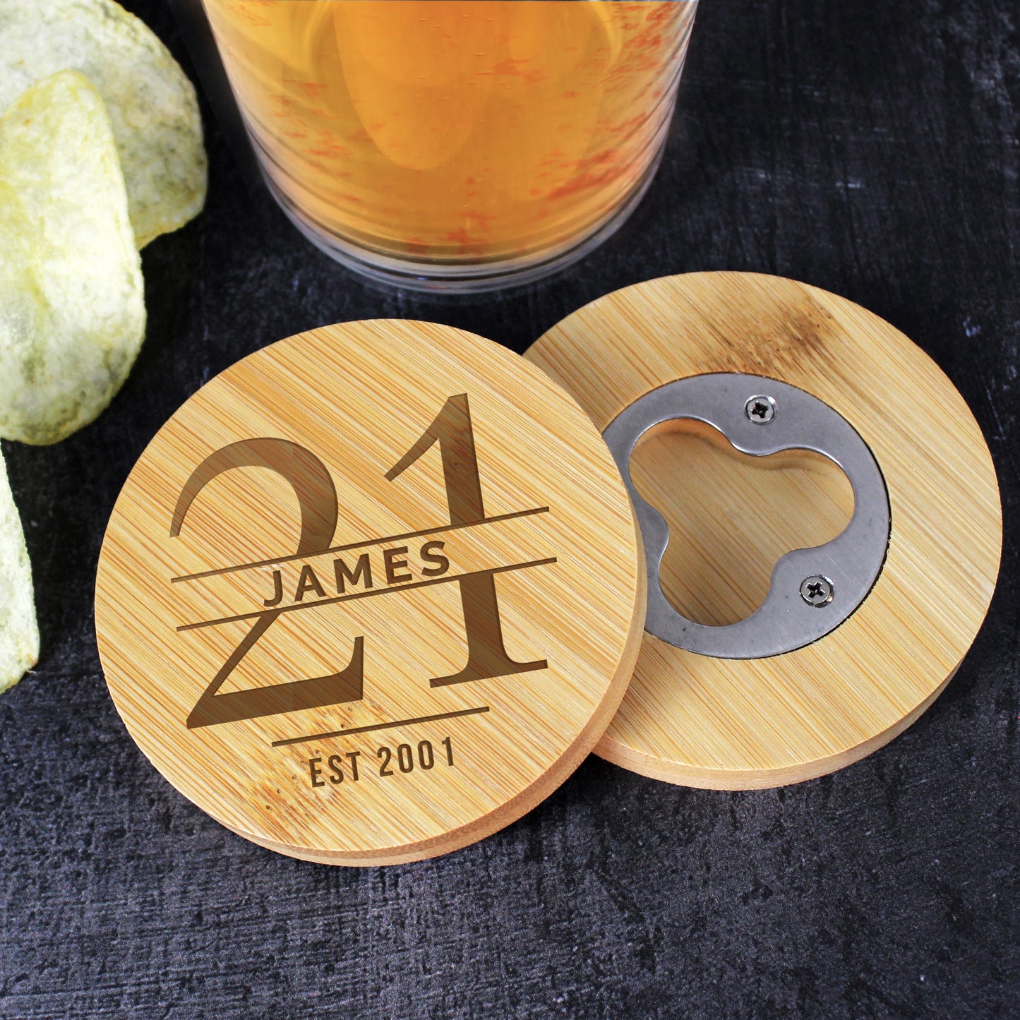 Personalised Big Age Bamboo Bottle Opener Coaster - MK&JD Gifts