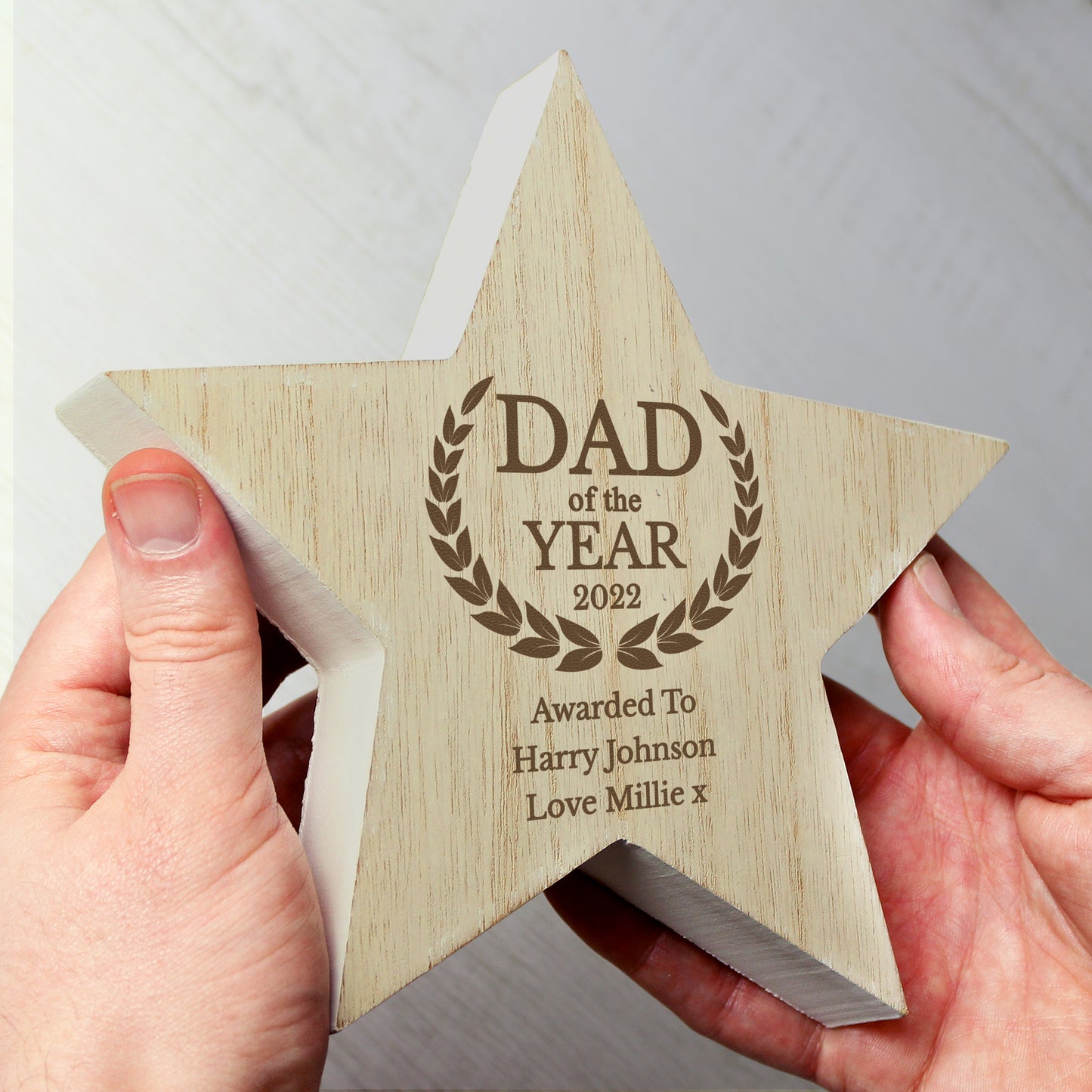 Personalised Dad of the Year Rustic Wooden Star Decoration - MK&JD Gifts