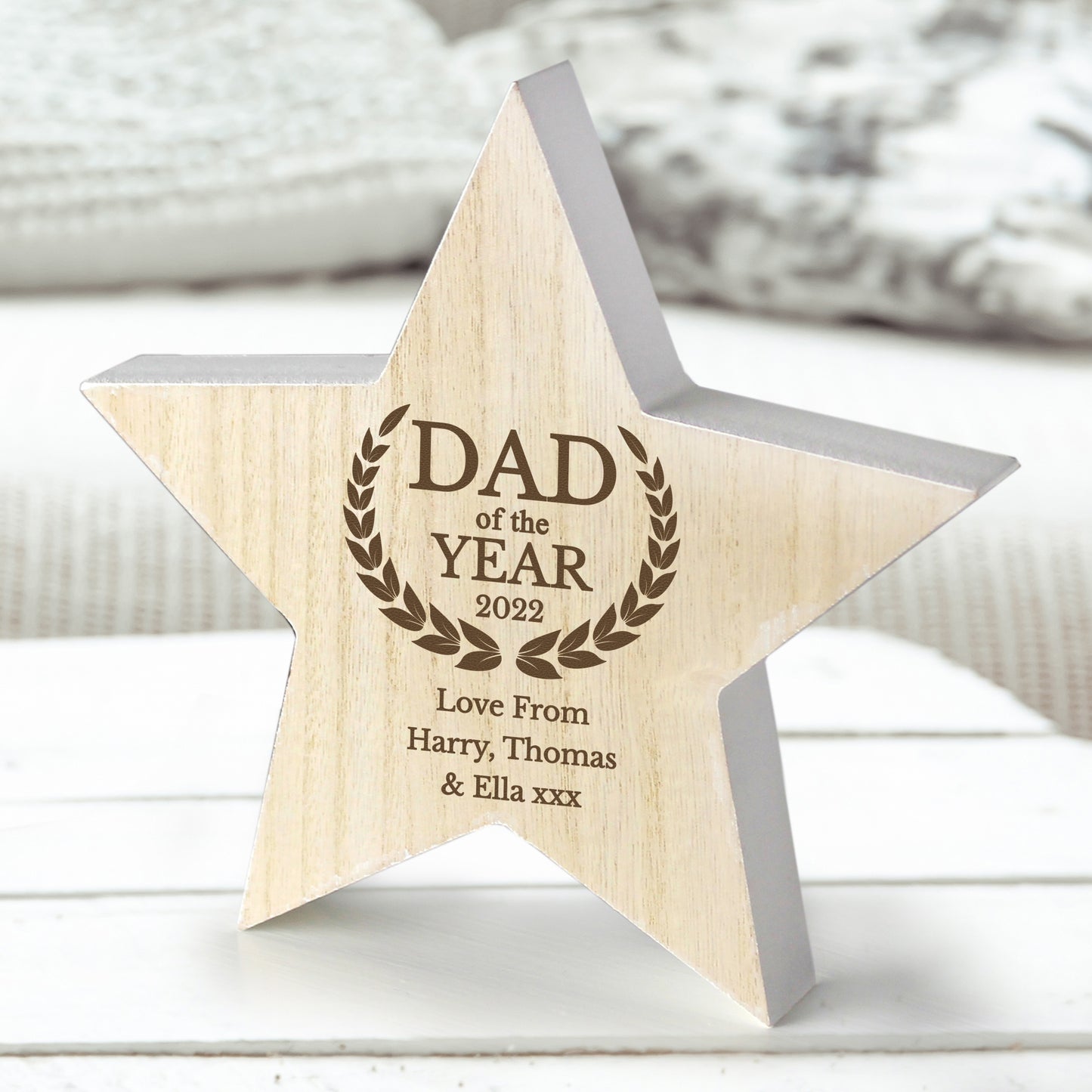 Personalised Dad of the Year Rustic Wooden Star Decoration - MK&JD Gifts