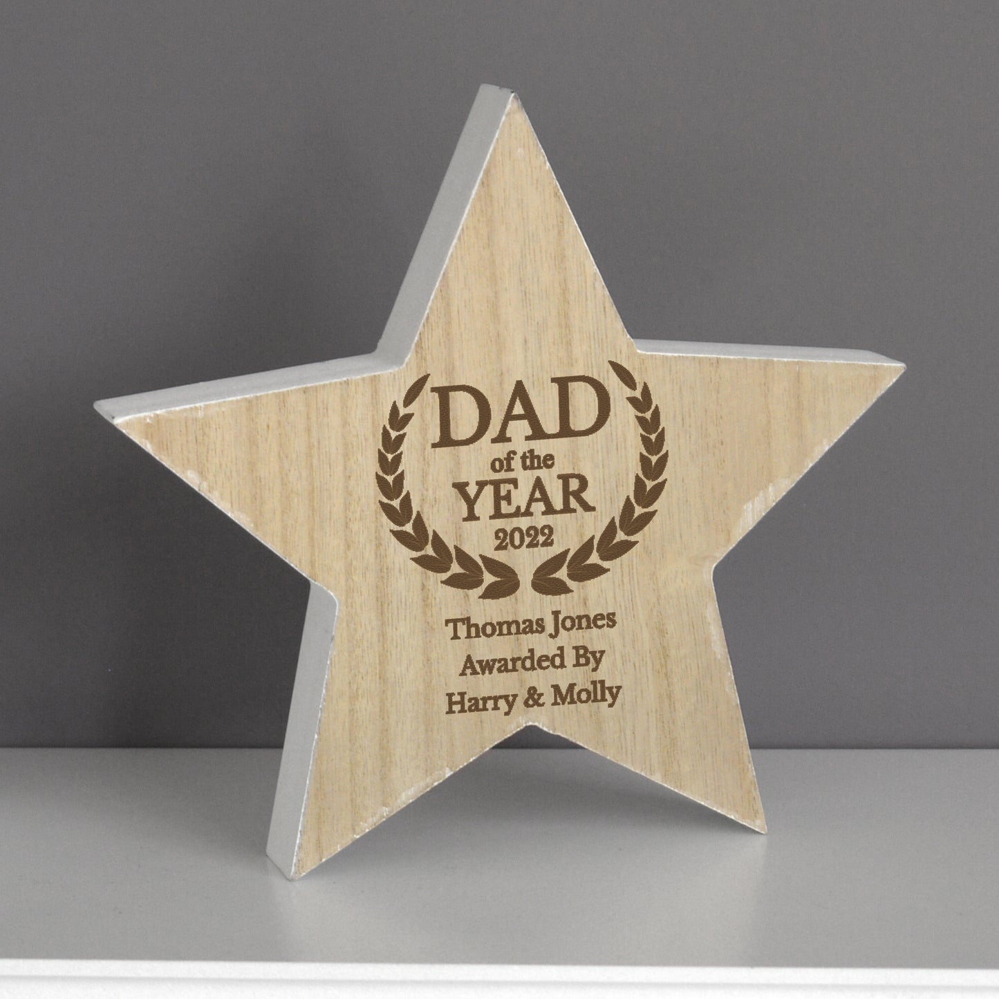 Personalised Dad of the Year Rustic Wooden Star Decoration - MK&JD Gifts