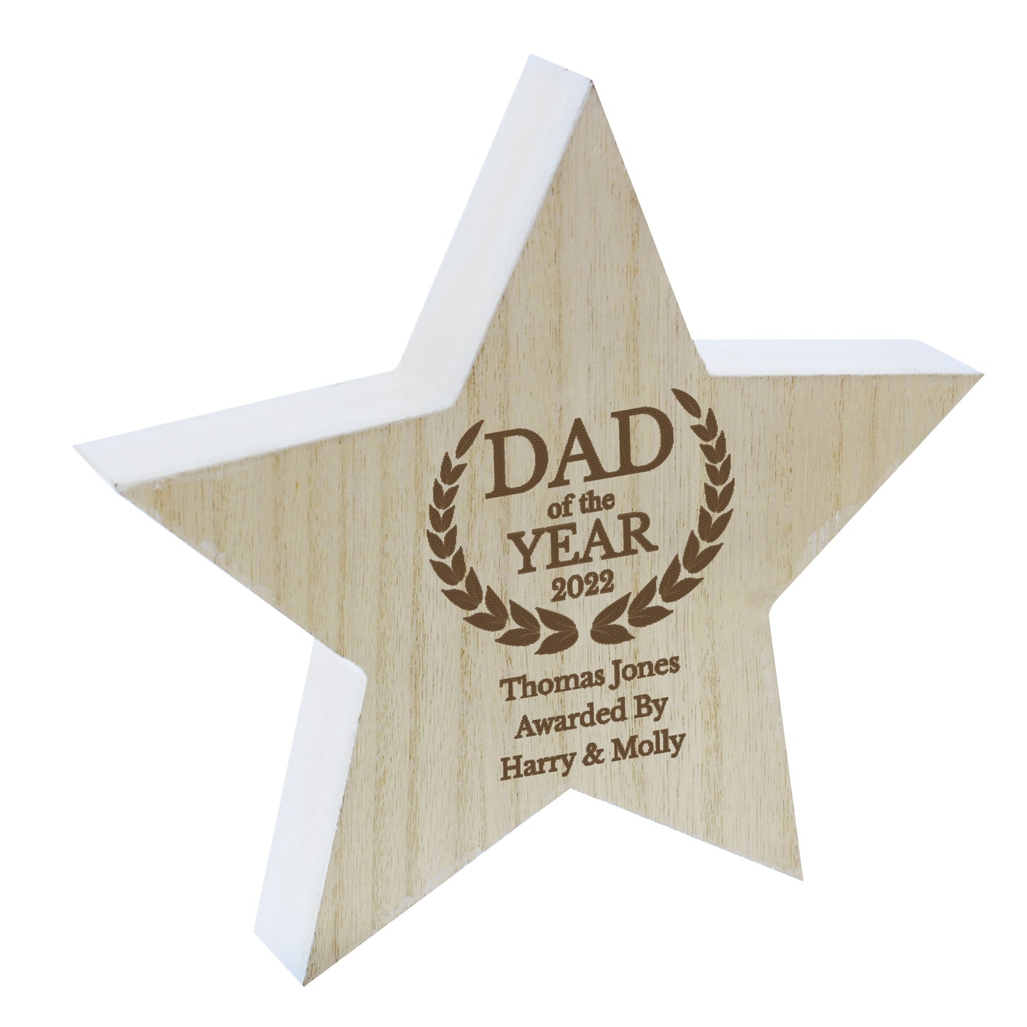 Personalised Dad of the Year Rustic Wooden Star Decoration - MK&JD Gifts