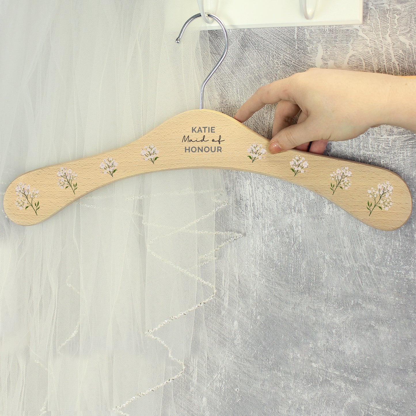 Personalised White Floral Wooden Hanger - MK&JD Gifts