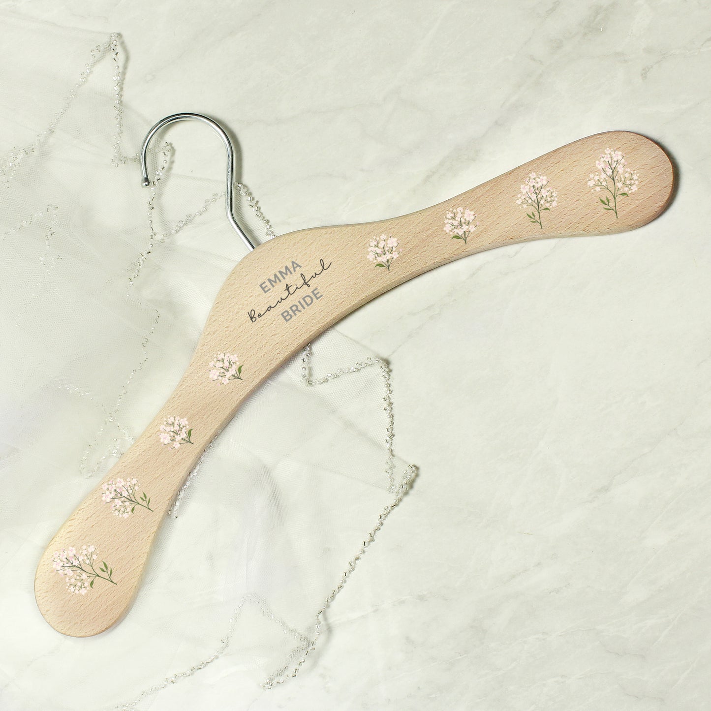 Personalised White Floral Wooden Hanger - MK&JD Gifts