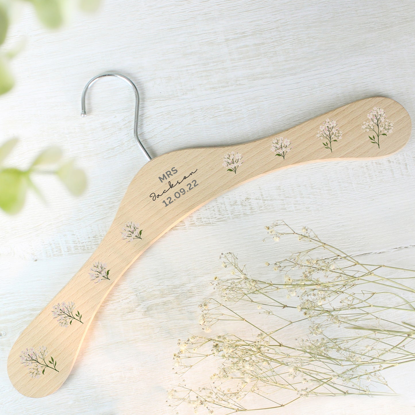 Personalised White Floral Wooden Hanger - MK&JD Gifts