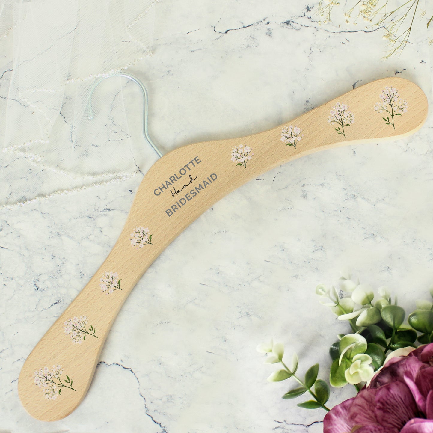 Personalised White Floral Wooden Hanger - MK&JD Gifts