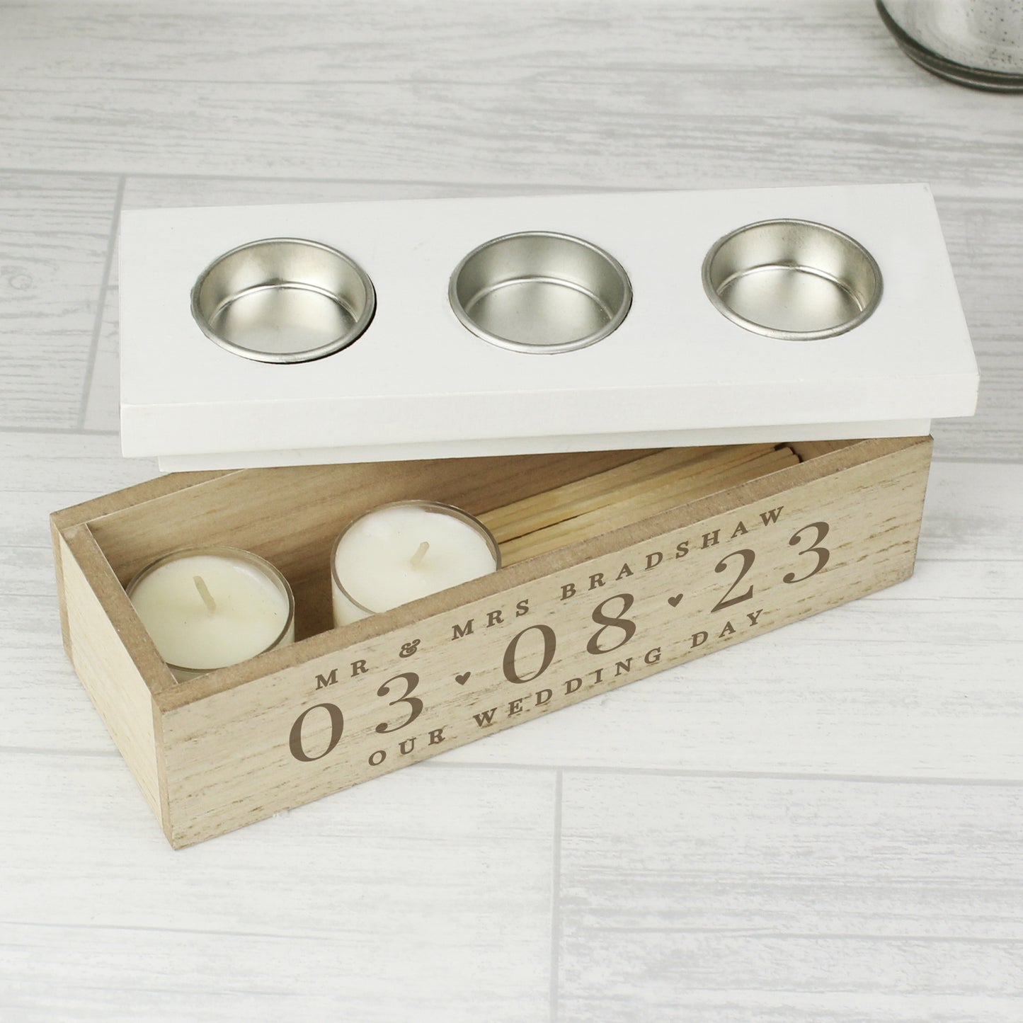 Personalised Special Date Triple Tea Light Box - MK&JD Gifts