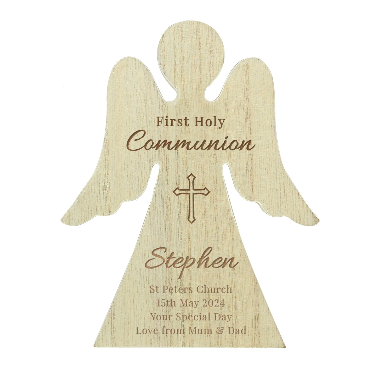 Personalised First Holy Communion Rustic Wooden Angel Decoration - MK&JD Gifts