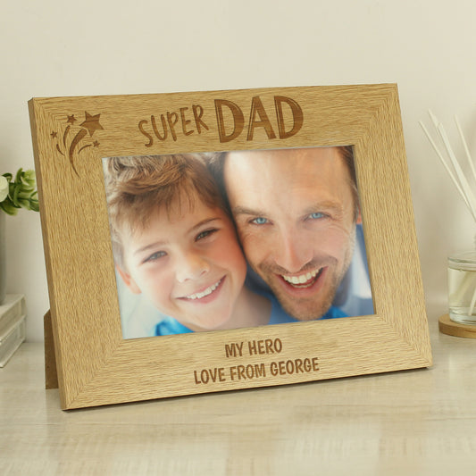 Personalised Super Dad 6x4 Landscape Wooden Photo Frame - MK&JD Gifts