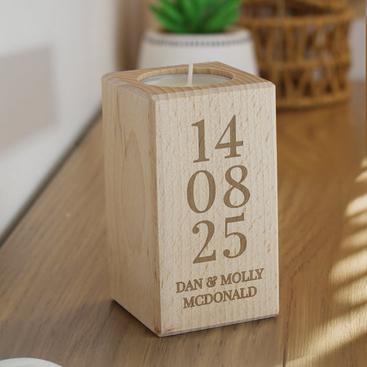 Personalised Anniversary Date Wooden Tealight Holder - MK&JD Gifts