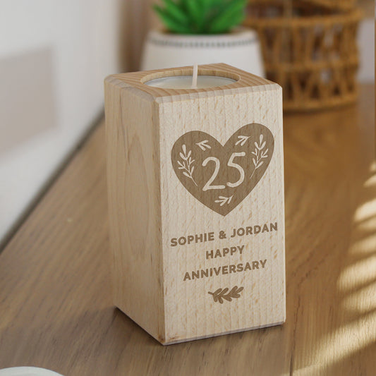 Personalised Anniversary Wooden Tealight Holder - MK&JD Gifts