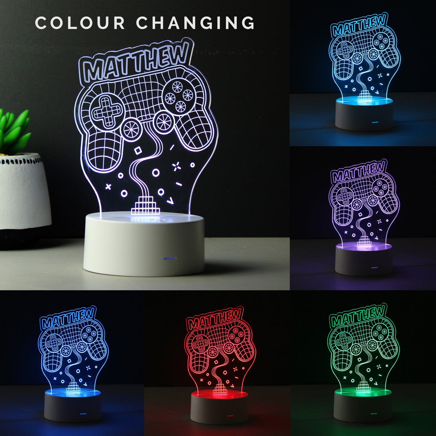 Personalised Name Gaming LED Colour Changing Night Light - MK&JD Gifts
