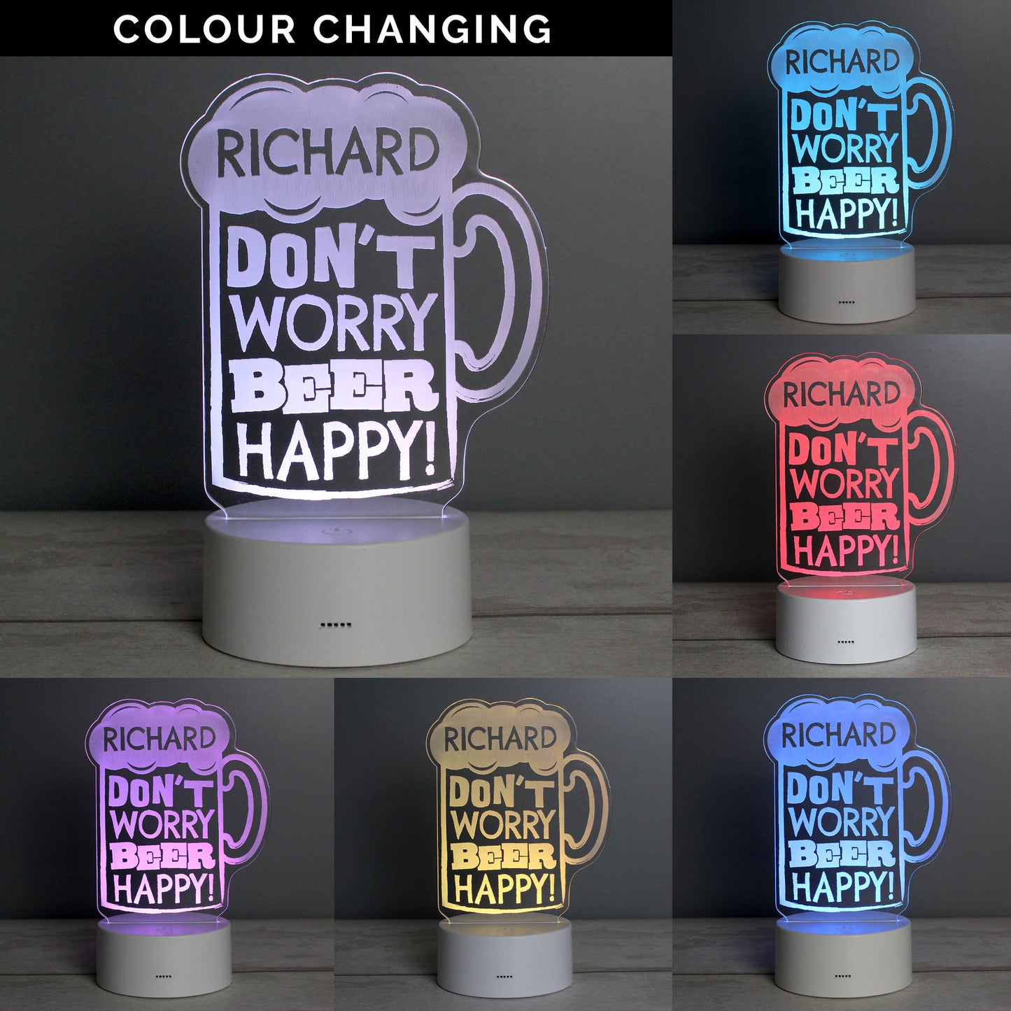 Personalised ""Beer Happy"" LED Colour Changing Light - MK&JD Gifts