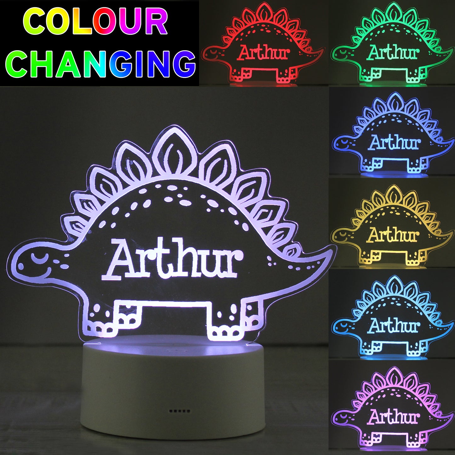 Personalised Dinosaur LED Colour Changing Night Light - MK&JD Gifts