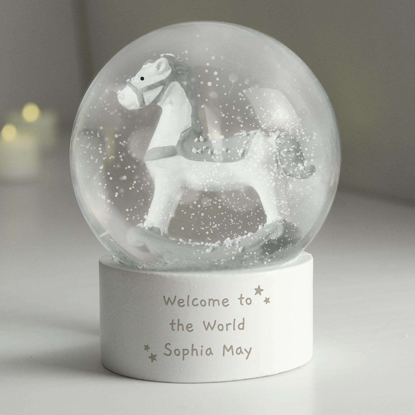 Personalised Free Text Rocking Horse Glitter Snow Globe - MK&JD Gifts