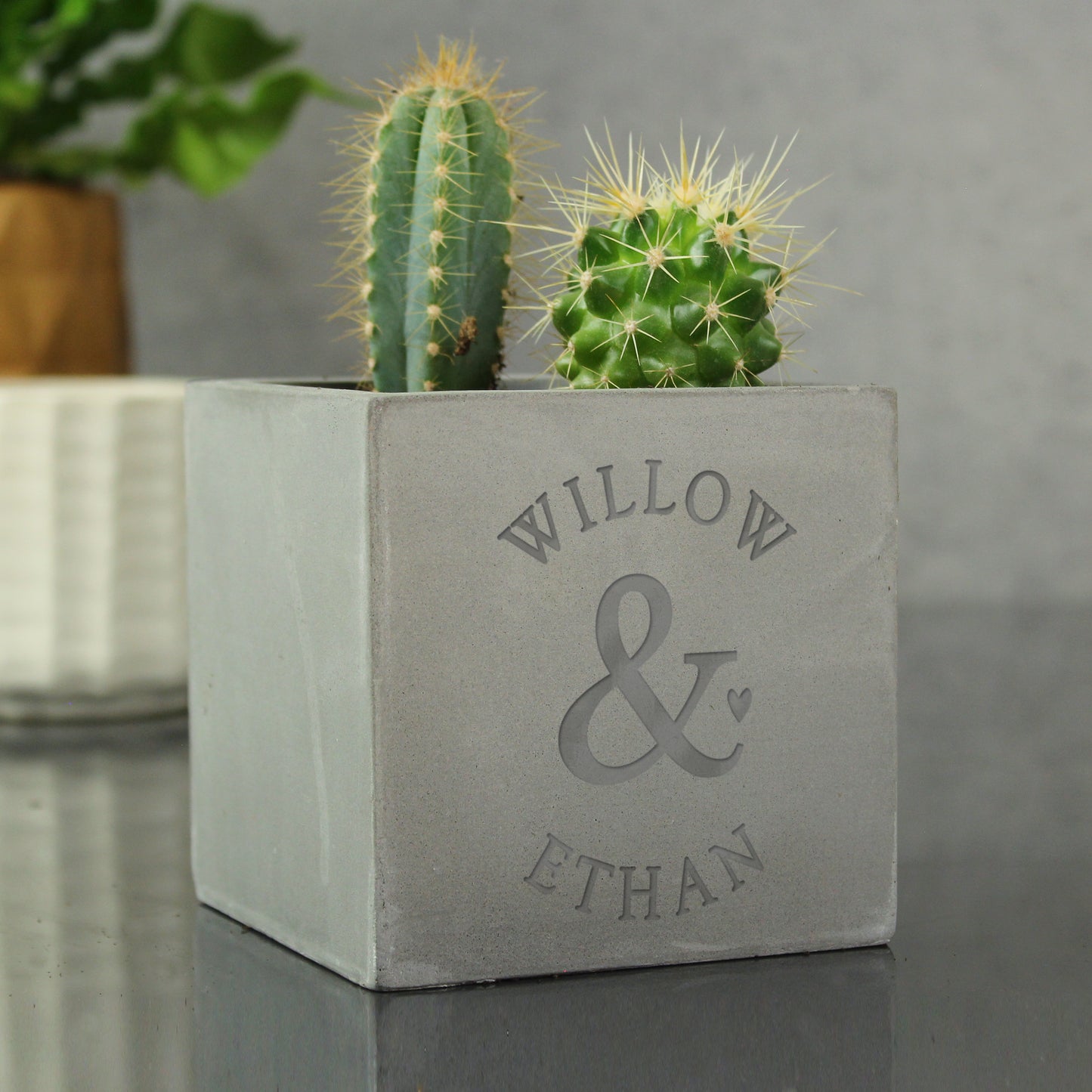 Personalised Ampersand Couples Concrete Plant Pot - MK&JD Gifts