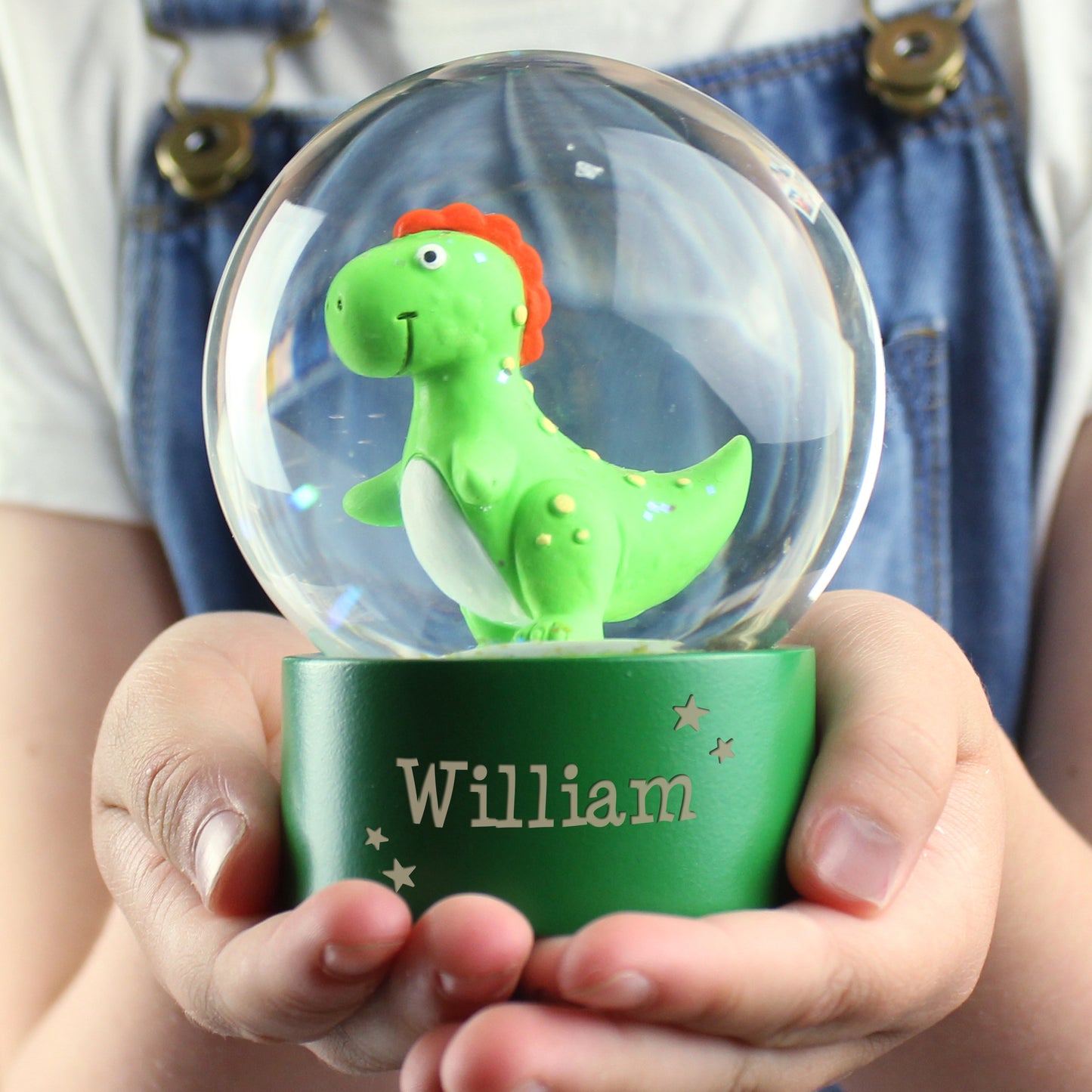 Personalised Name Only Dinosaur Glitter Snow Globe - MK&JD Gifts