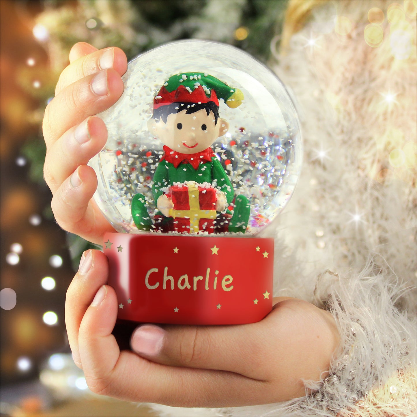 Personalised Name Only Elf Glitter Snow Globe - MK&JD Gifts