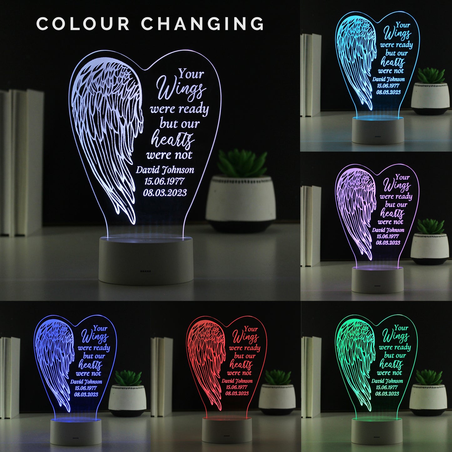 Personalised Angel Wings Memorial Colour Changing LED Light - MK&JD Gifts