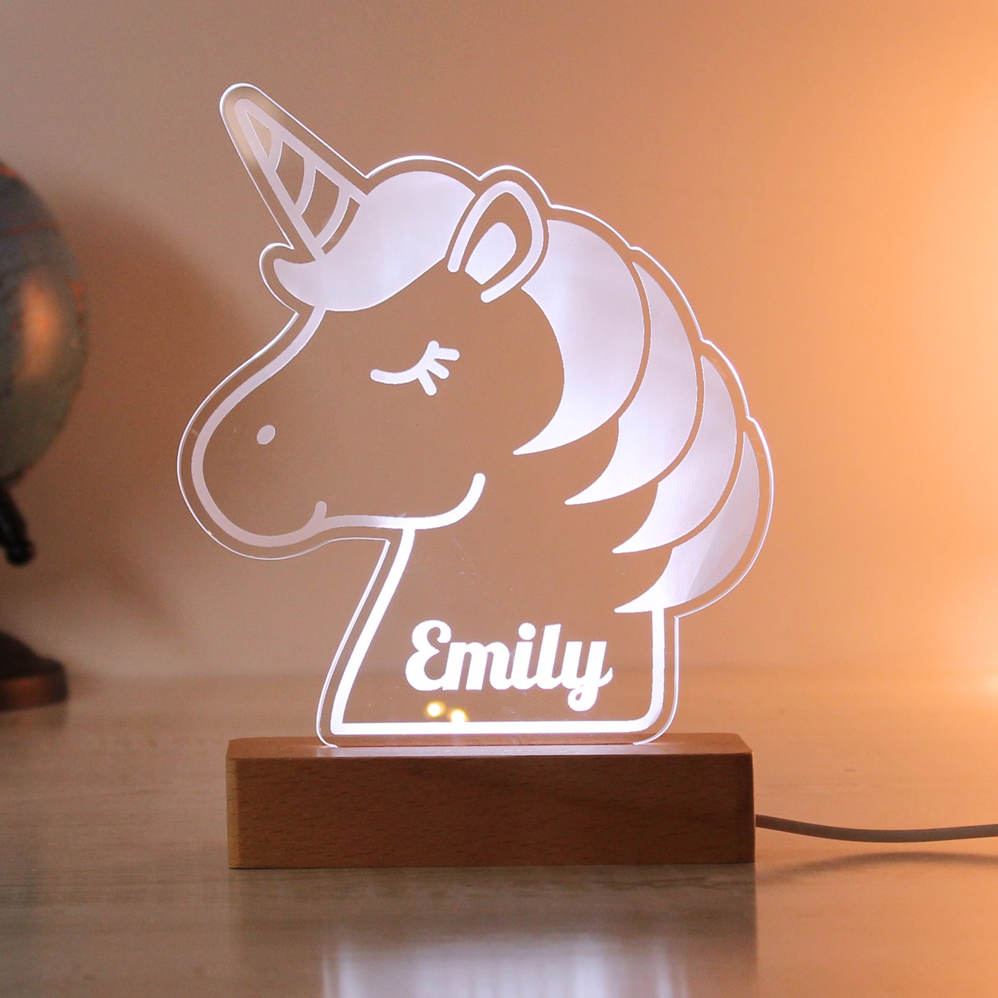 Personalised Unicorn Wooden Based LED Light - MK&JD Gifts