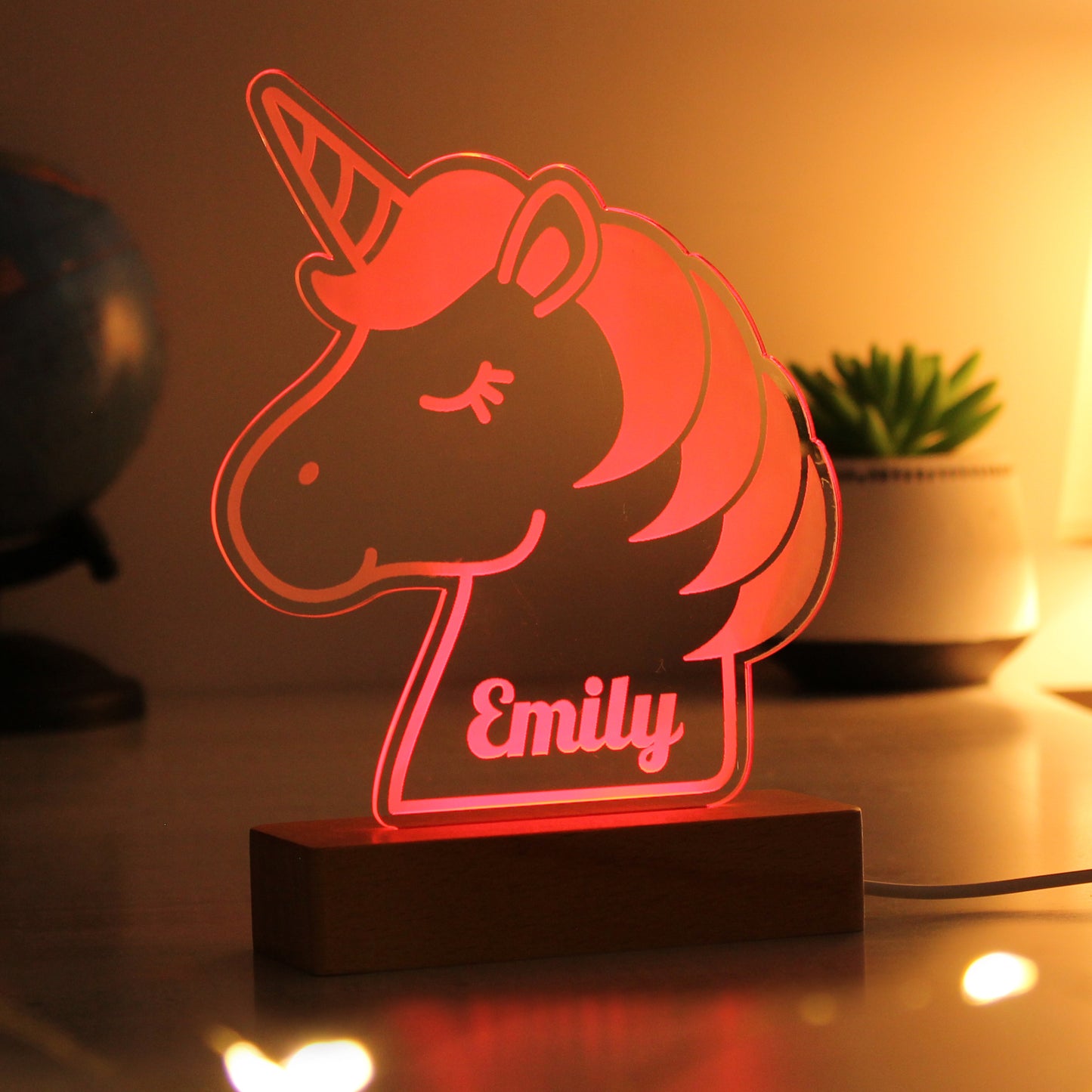 Personalised Unicorn Wooden Based LED Light - MK&JD Gifts