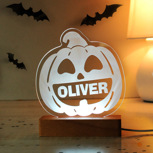 Personalised Pumpkin Wooden LED Light - MK&JD Gifts