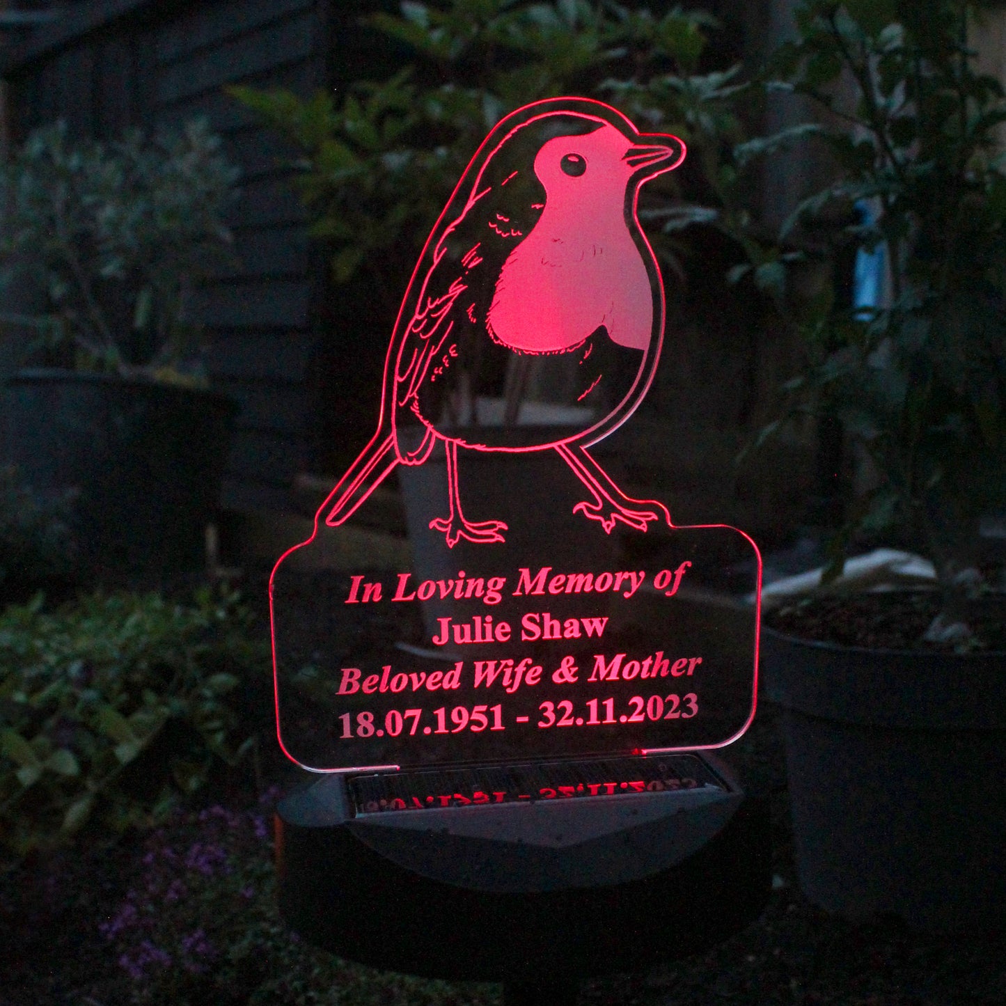 Personalised Robin Memorial Outdoor Solar Light - MK&JD Gifts