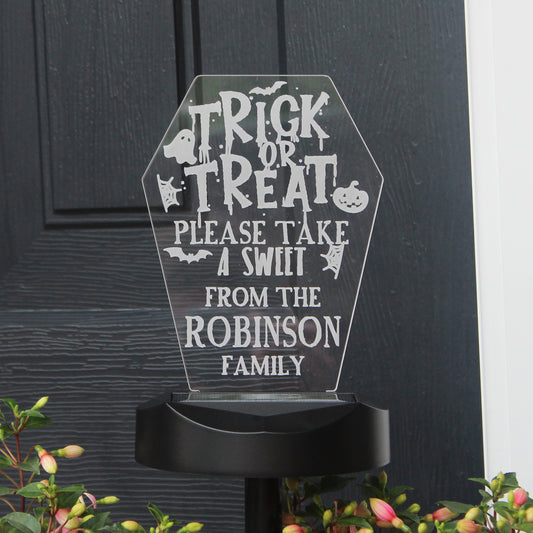 Personalised Trick or Treat Halloween Solar Light - MK&JD Gifts
