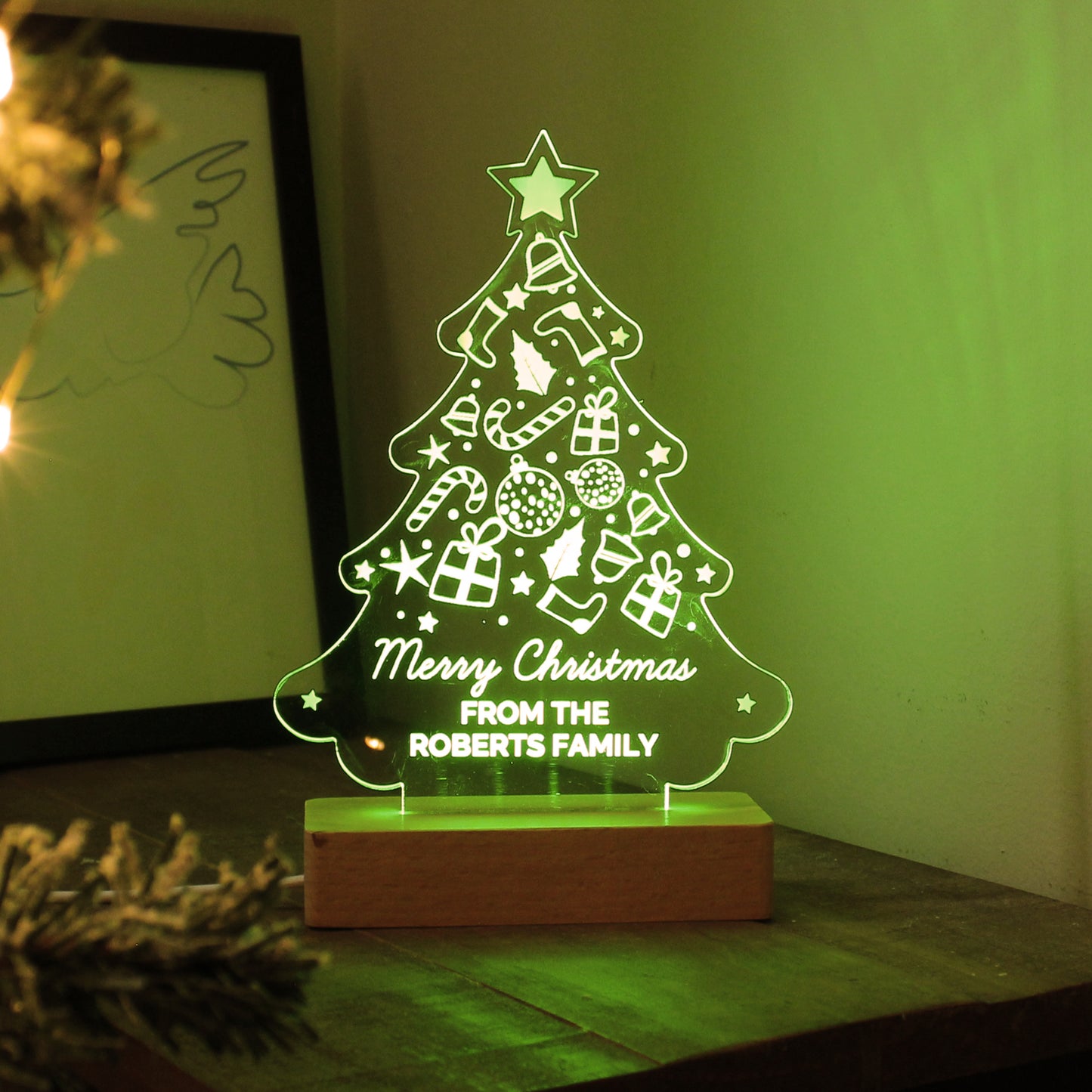 Personalised Christmas Tree Wooden Based LED Light - MK&JD Gifts