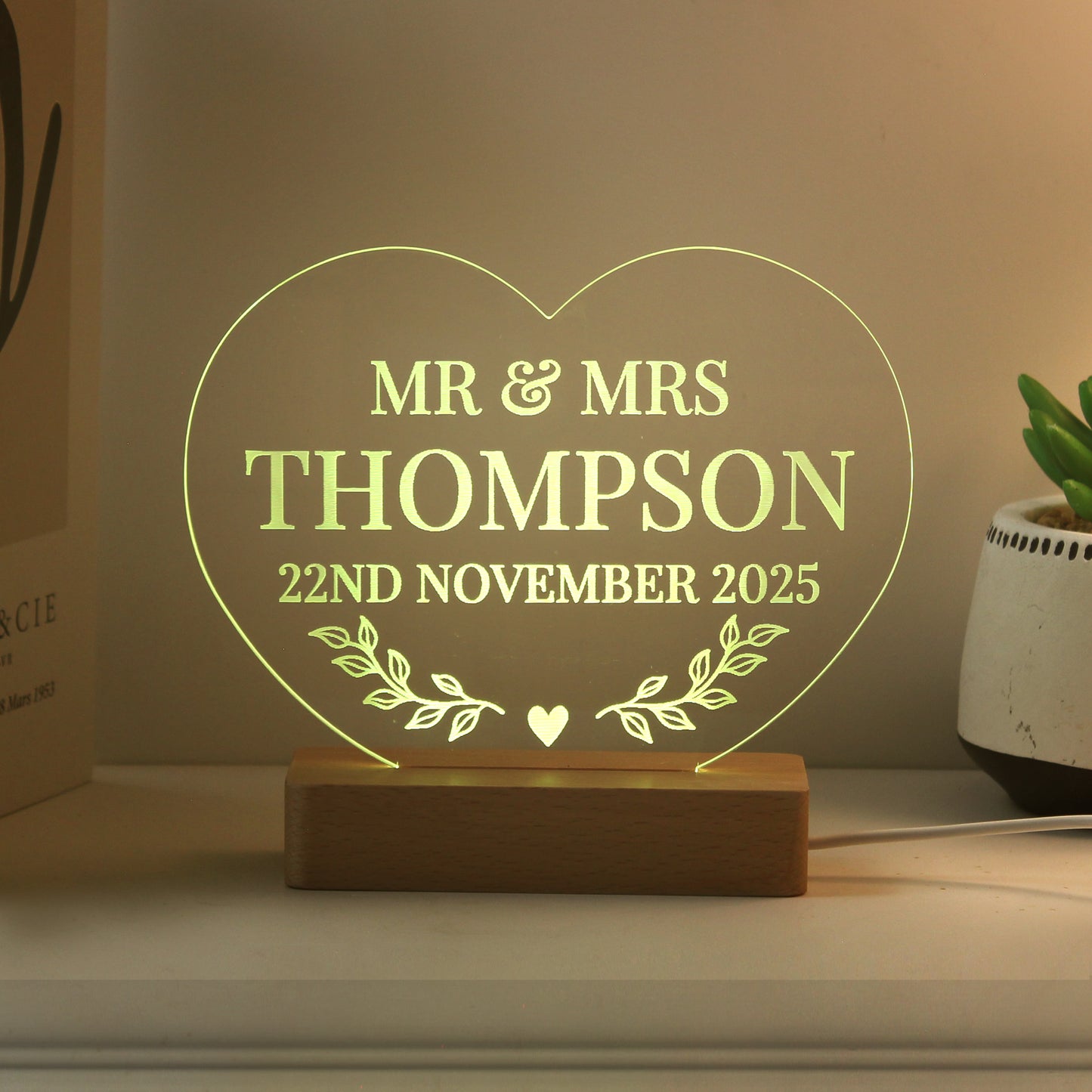 Personalised Wedding Heart LED Light - MK&JD Gifts