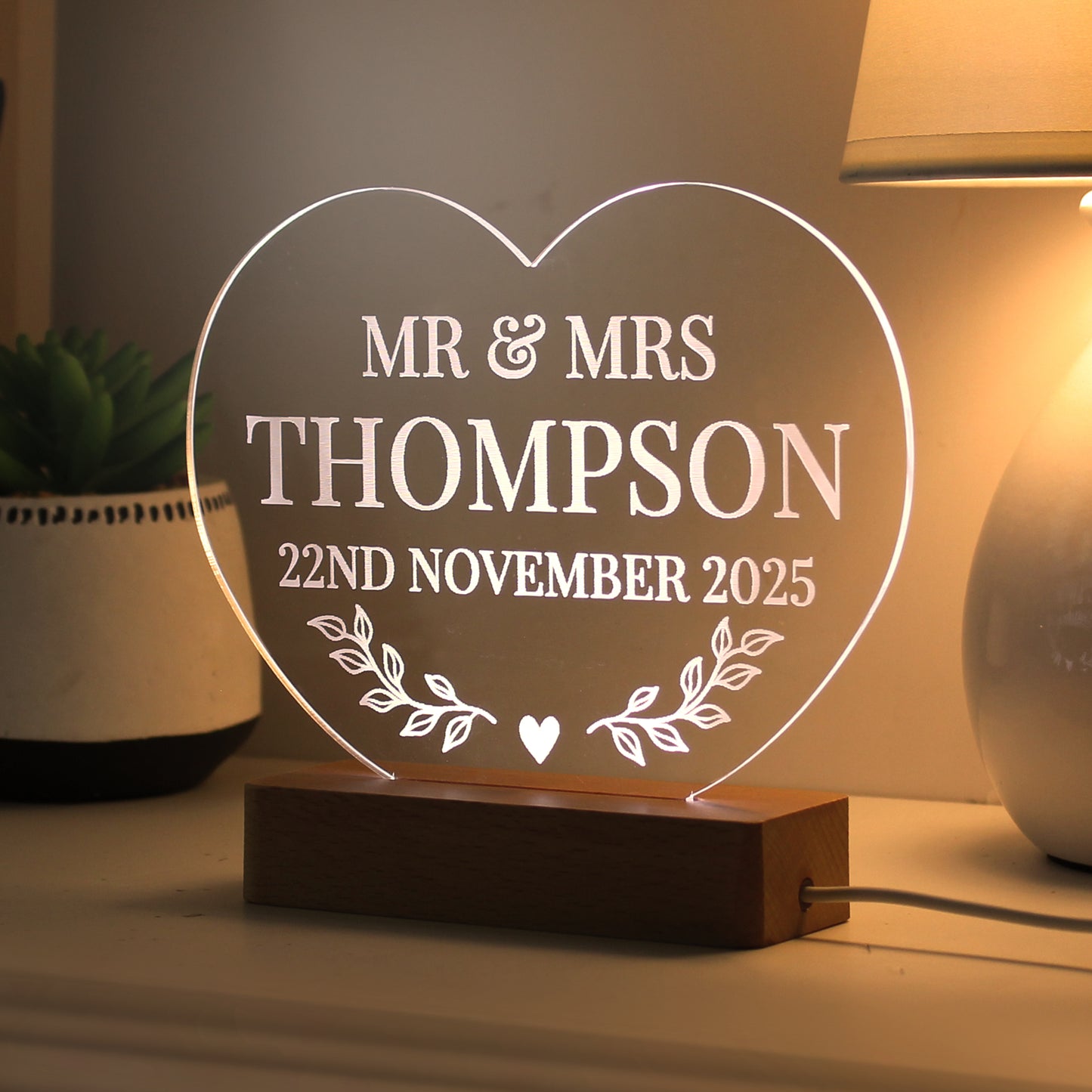 Personalised Wedding Heart LED Light - MK&JD Gifts