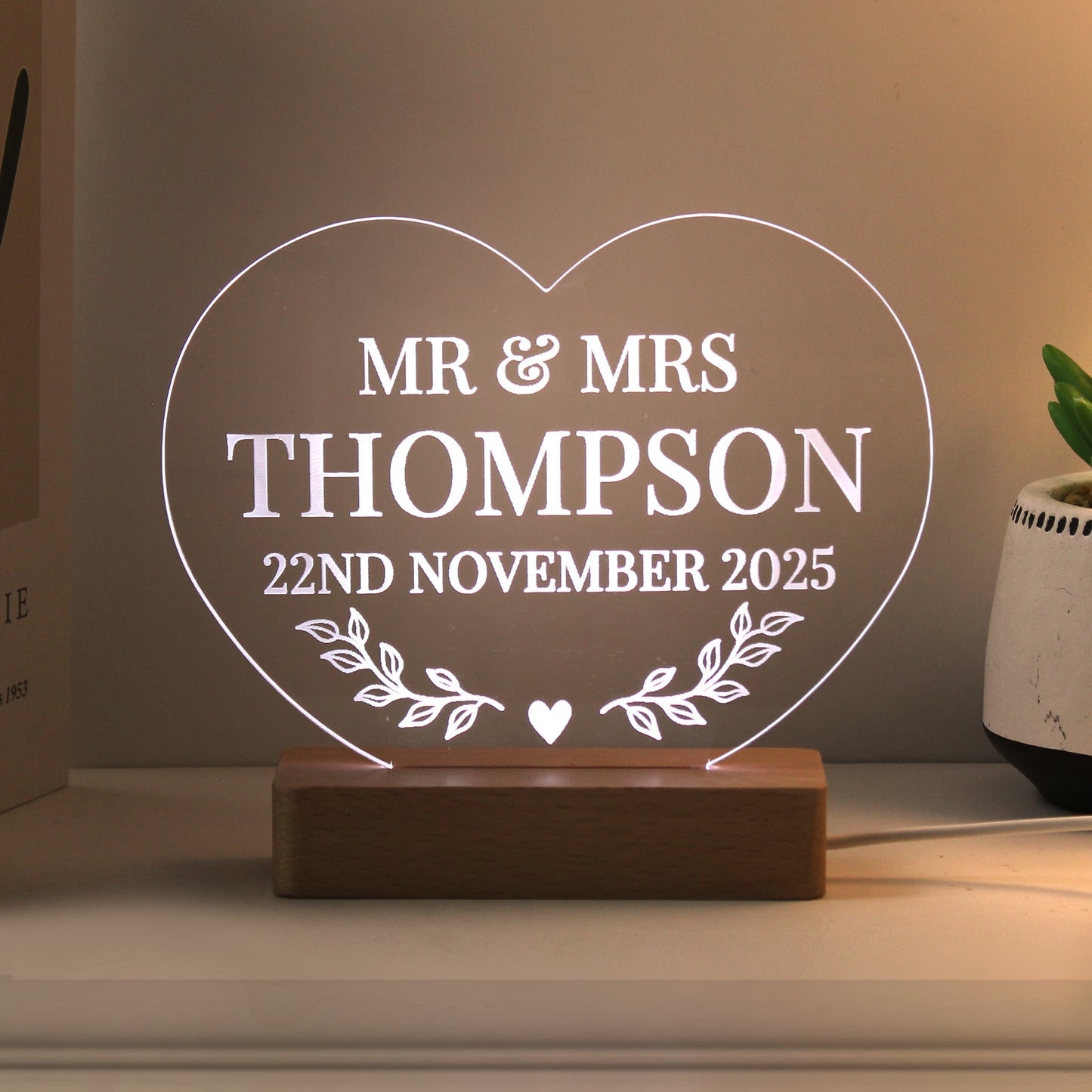 Personalised Wedding Heart LED Light - MK&JD Gifts