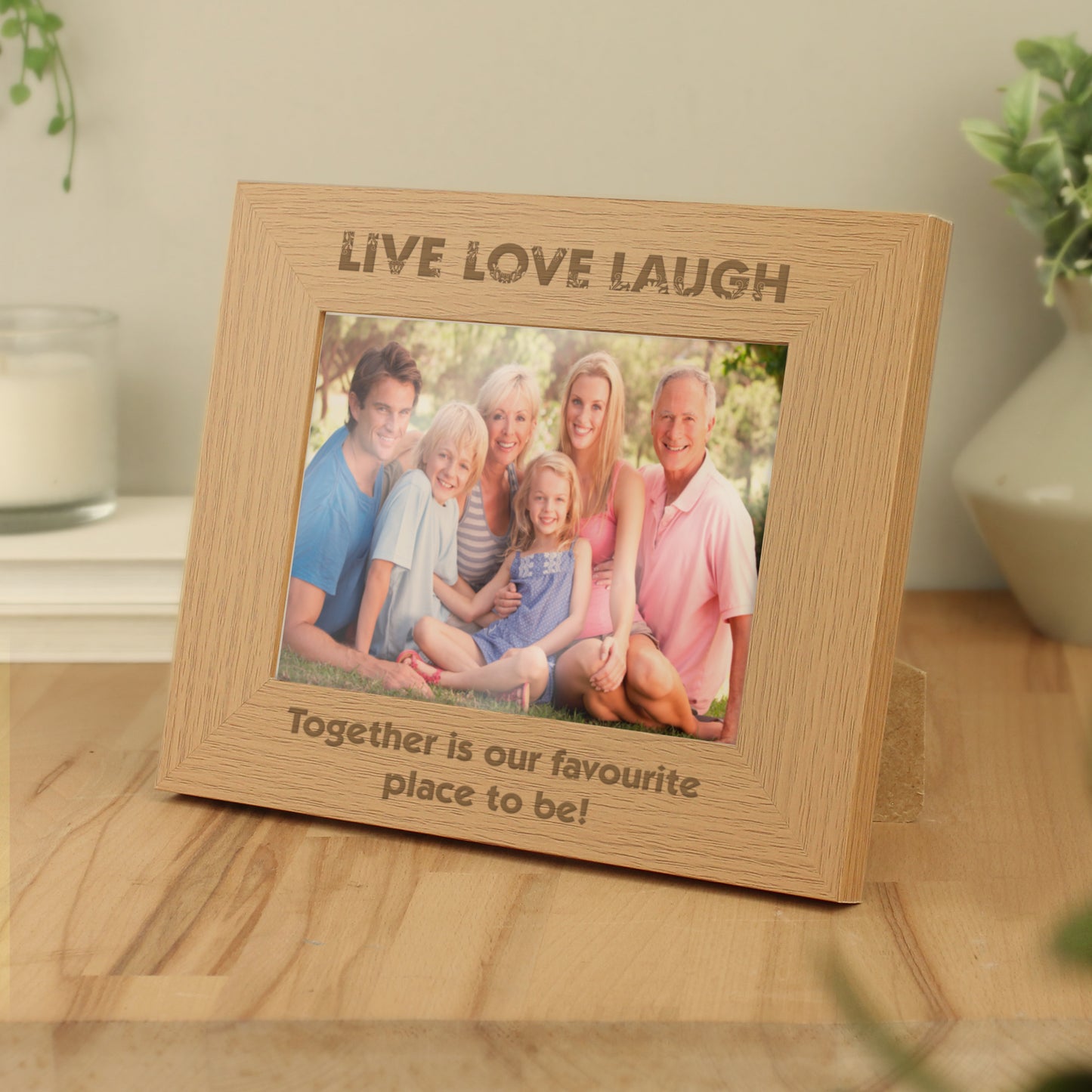 Personalised Live Love Laugh 5x7 Landscape Oak Finish Photo Frame - MK&JD Gifts