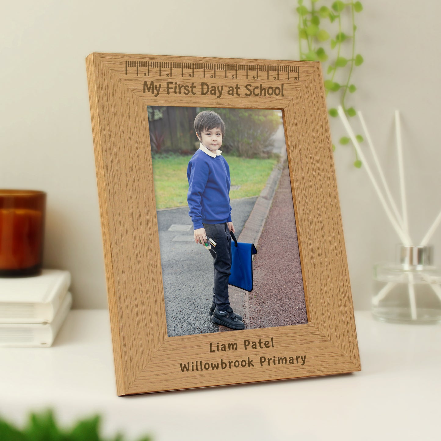 Personalised My First Day at School 5x7 Oak Finish Photo Frame - MK&JD Gifts
